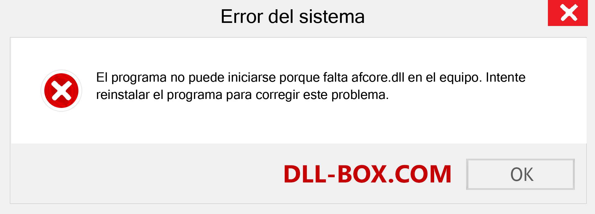 ¿Falta el archivo afcore.dll ?. Descargar para Windows 7, 8, 10 - Corregir afcore dll Missing Error en Windows, fotos, imágenes