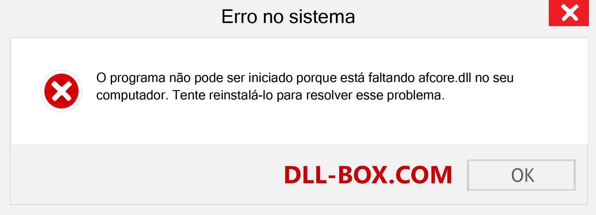 Arquivo afcore.dll ausente ?. Download para Windows 7, 8, 10 - Correção de erro ausente afcore dll no Windows, fotos, imagens